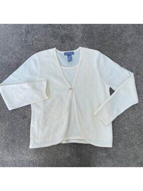 Vintage 90s Koret Cream Embroidered Cardigan Layered S P Coquette Artist
